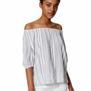 NWT LOFT Off Shoulder Top - Size Medium - Blue and White